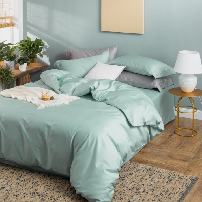 91家纺网 家纺一手货源 找家纺 涞澳家纺 2019新款60长绒棉平色简易四件套 梵星蓝