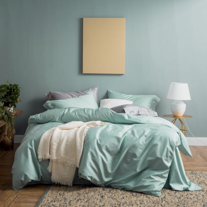 91家纺网 家纺一手货源 找家纺 涞澳家纺 2019新款60长绒棉平色简易四件套 梵星蓝