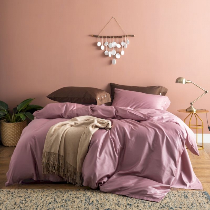 91家纺网 家纺一手货源 找家纺 涞澳家纺 2019新款60长绒棉平色简易四件套 柑红