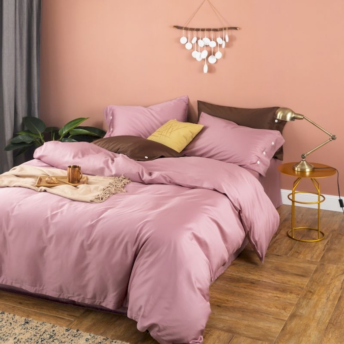 91家纺网 家纺一手货源 找家纺 涞澳家纺 2019新款60长绒棉平色简易四件套 柑红