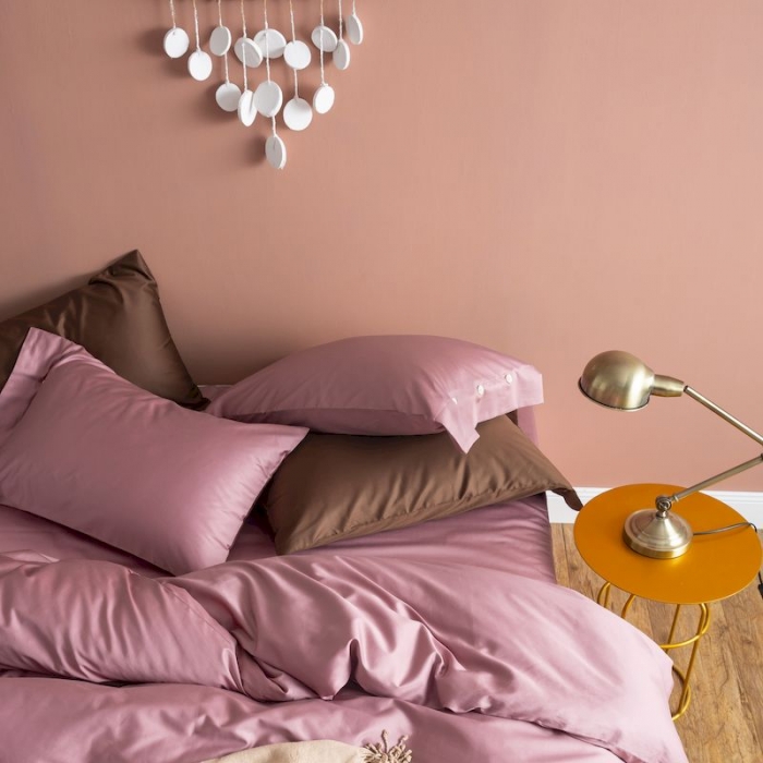 91家纺网 家纺一手货源 找家纺 涞澳家纺 2019新款60长绒棉平色简易四件套 柑红