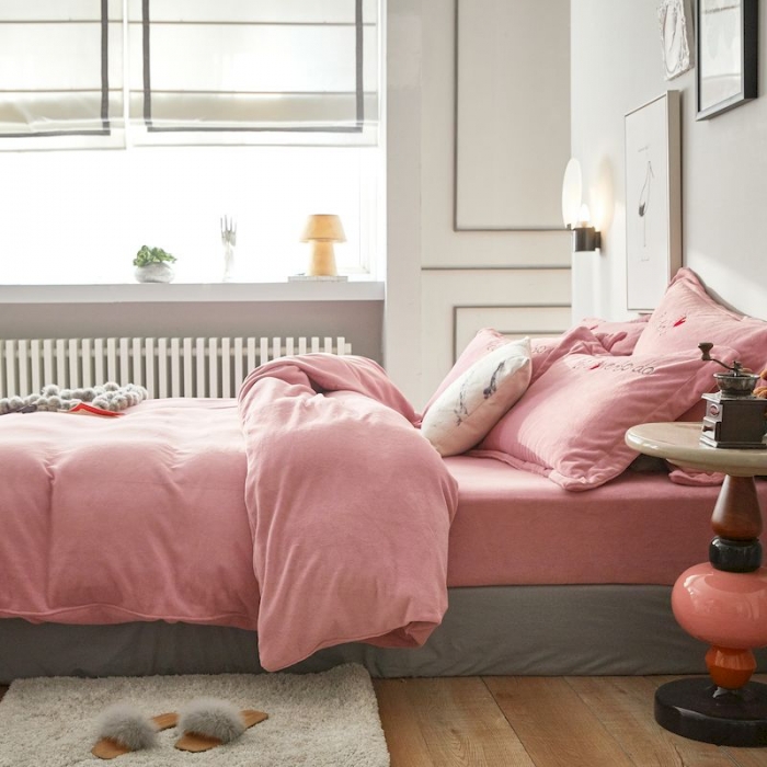 91家纺网 家纺一手货源 找家纺 涞澳 2019新款美绒系列四件套 红心—粉