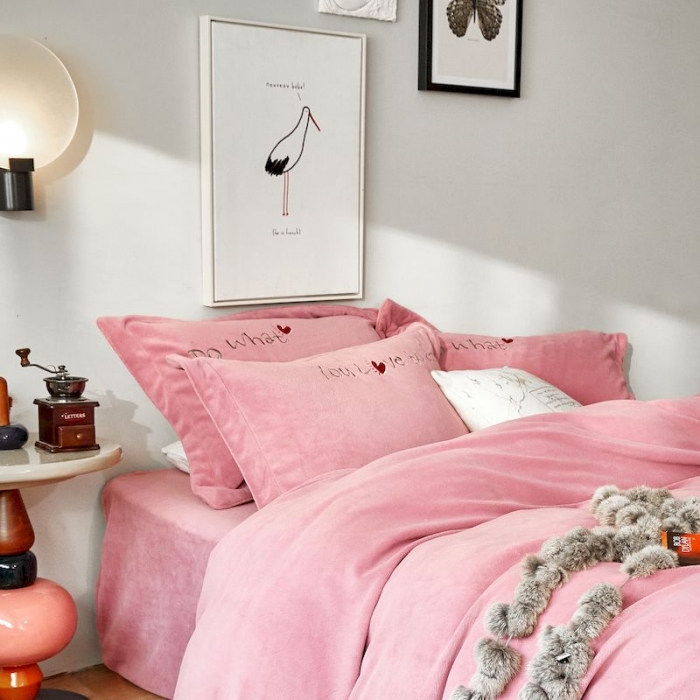 91家纺网 家纺一手货源 找家纺 涞澳 2019新款美绒系列四件套 红心—粉