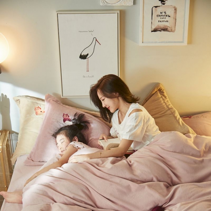 91家纺网 家纺一手货源 找家纺 涞澳 2019新款美绒系列四件套 狐狸—粉