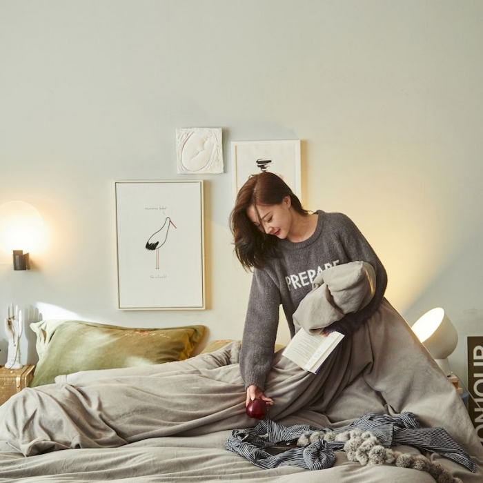 91家纺网 家纺一手货源 找家纺 涞澳 2019新款美绒系列四件套 狐狸—灰