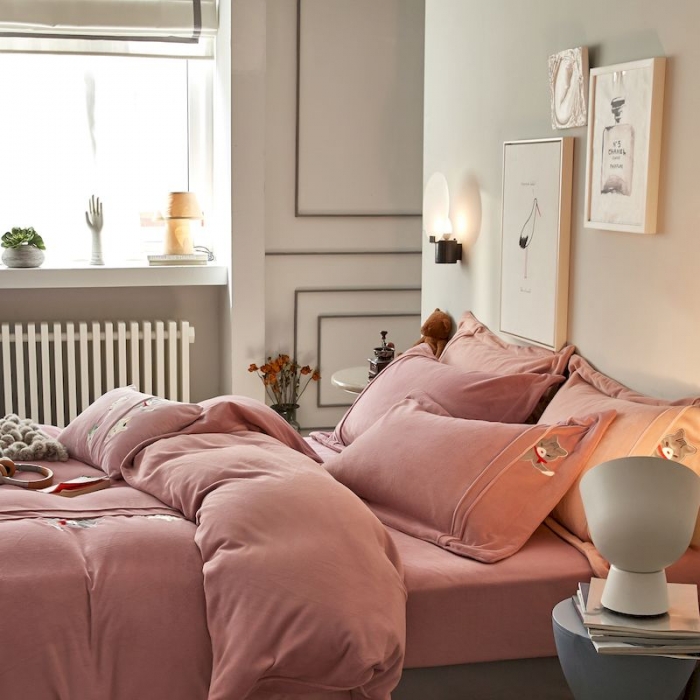 91家纺网 家纺一手货源 找家纺 涞澳 2019新款美绒系列四件套 猫咪—豆沙