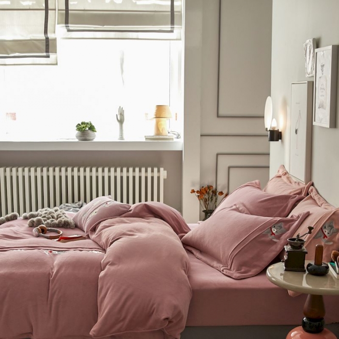 91家纺网 家纺一手货源 找家纺 涞澳 2019新款美绒系列四件套 猫咪—豆沙