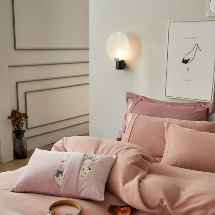 91家纺网 家纺一手货源 找家纺 涞澳 2019新款美绒系列四件套 猫咪—浅粉