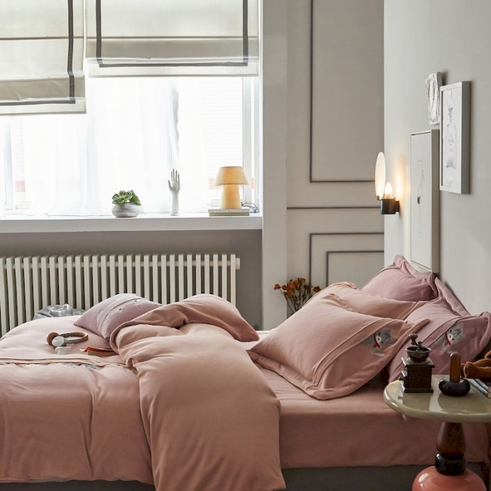 91家纺网 家纺一手货源 找家纺 涞澳 2019新款美绒系列四件套 猫咪—浅粉