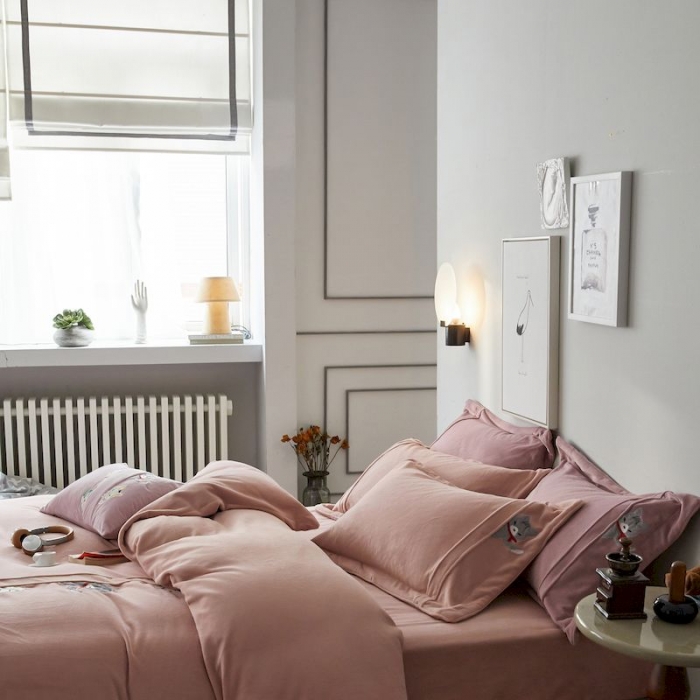 91家纺网 家纺一手货源 找家纺 涞澳 2019新款美绒系列四件套 猫咪—浅粉