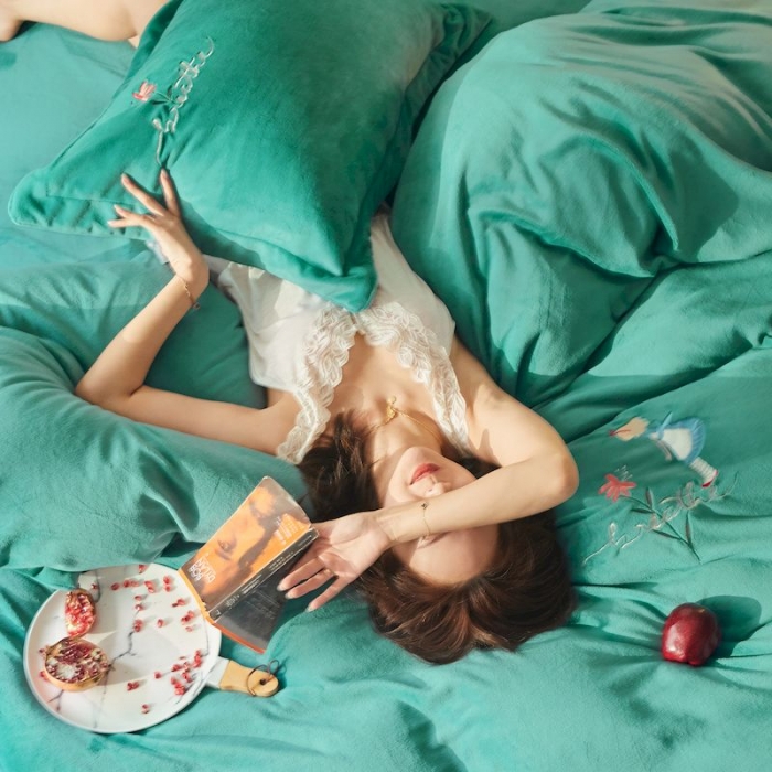 91家纺网 家纺一手货源 找家纺 涞澳 2019新款美绒系列四件套 仙女—绿