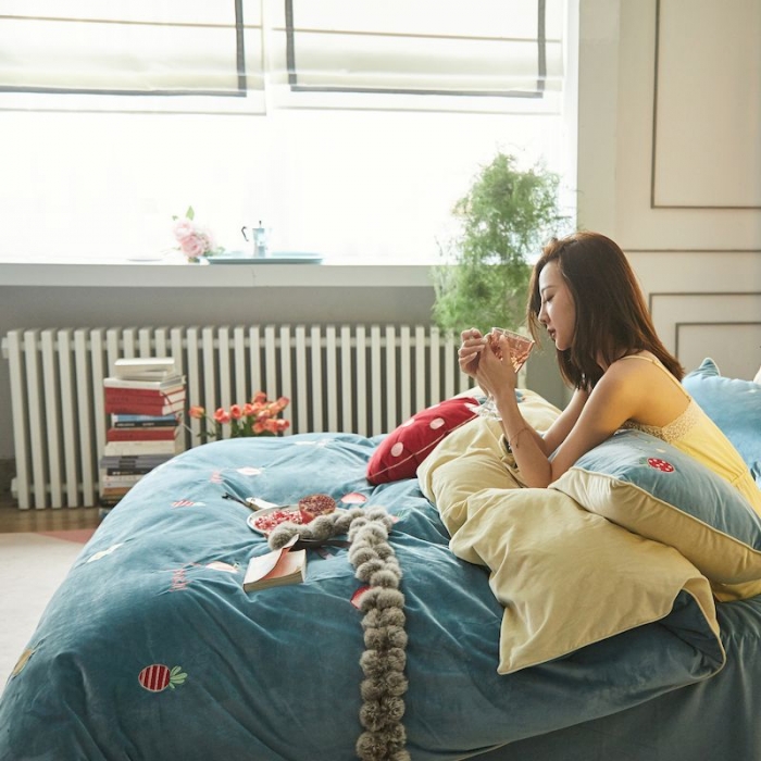 91家纺网 家纺一手货源 找家纺 涞澳 2019新款澳绒系列四件套 水果—蓝