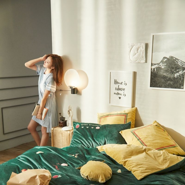 91家纺网 家纺一手货源 找家纺 涞澳 2019新款澳绒系列四件套 水果—绿