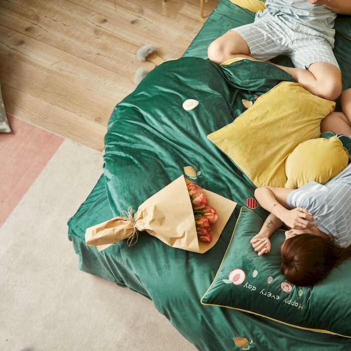 91家纺网 家纺一手货源 找家纺 涞澳 2019新款澳绒系列四件套 水果—绿