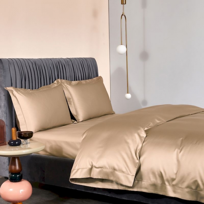 91家纺网 家纺一手货源 找家纺 涞澳 2019新款100支素色双股匹马棉四件套 琥珀色