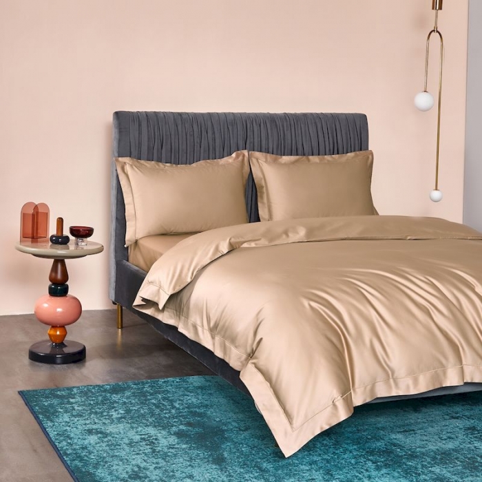 91家纺网 家纺一手货源 找家纺 涞澳 2019新款100支素色双股匹马棉四件套 琥珀色