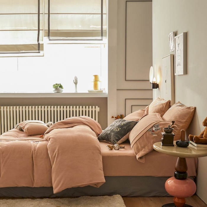 91家纺网 家纺一手货源 找家纺 涞澳 2019新款美绒系列四件套 猫咪—浅玉