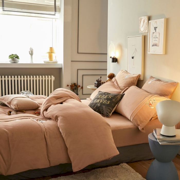 91家纺网 家纺一手货源 找家纺 涞澳 2019新款美绒系列四件套 猫咪—浅玉