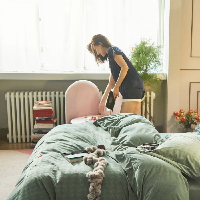 91家纺网 家纺一手货源 找家纺 涞澳 2019新款澳绒系列四件套 爱心—浅绿