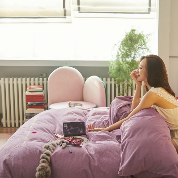 91家纺网 家纺一手货源 找家纺 涞澳 2019新款澳绒系列四件套 爱心—紫