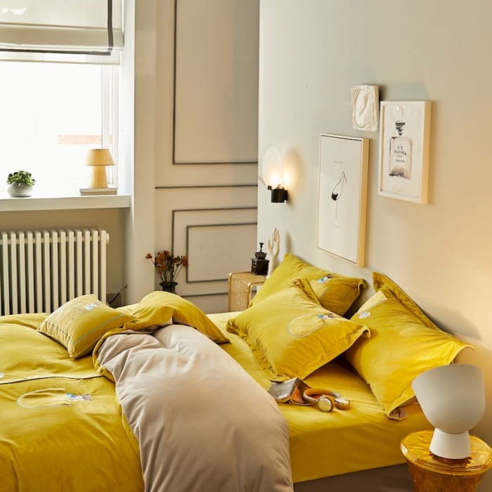 91家纺网 家纺一手货源 找家纺 涞澳 2019新款澳绒系列四件套 口袋—黄