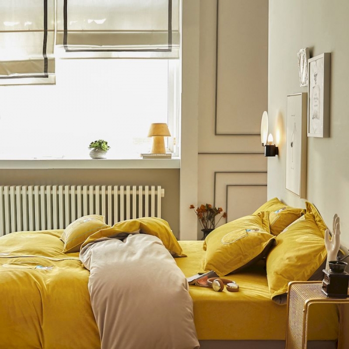 91家纺网 家纺一手货源 找家纺 涞澳 2019新款澳绒系列四件套 口袋—黄