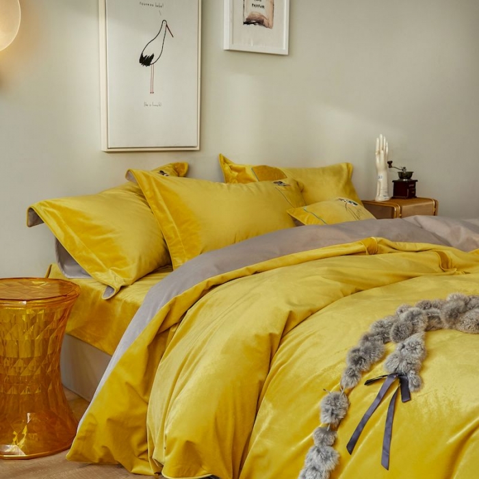 91家纺网 家纺一手货源 找家纺 涞澳 2019新款澳绒系列四件套 口袋—黄