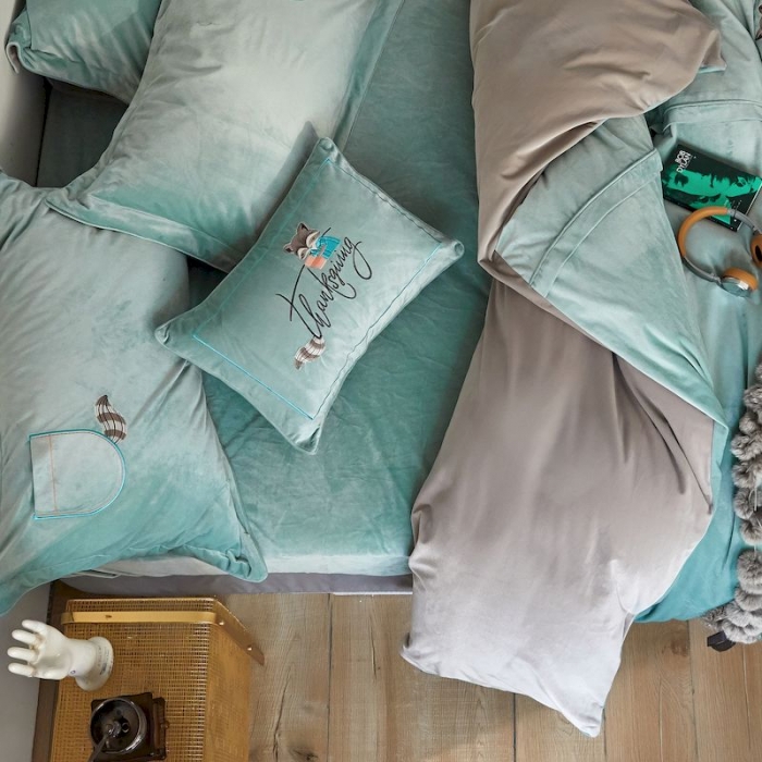 91家纺网 家纺一手货源 找家纺 涞澳 2019新款澳绒系列四件套 口袋—浅蓝