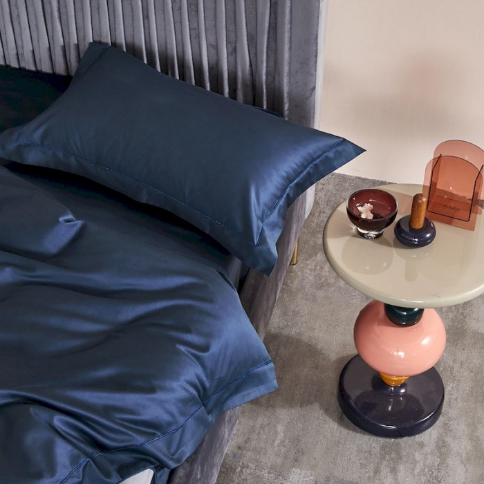 91家纺网 家纺一手货源 找家纺 涞澳 2019新款100支素色双股匹马棉四件套 帝王蓝