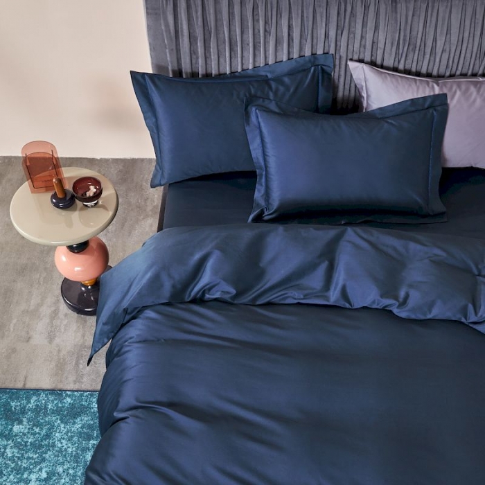 91家纺网 家纺一手货源 找家纺 涞澳 2019新款100支素色双股匹马棉四件套 帝王蓝