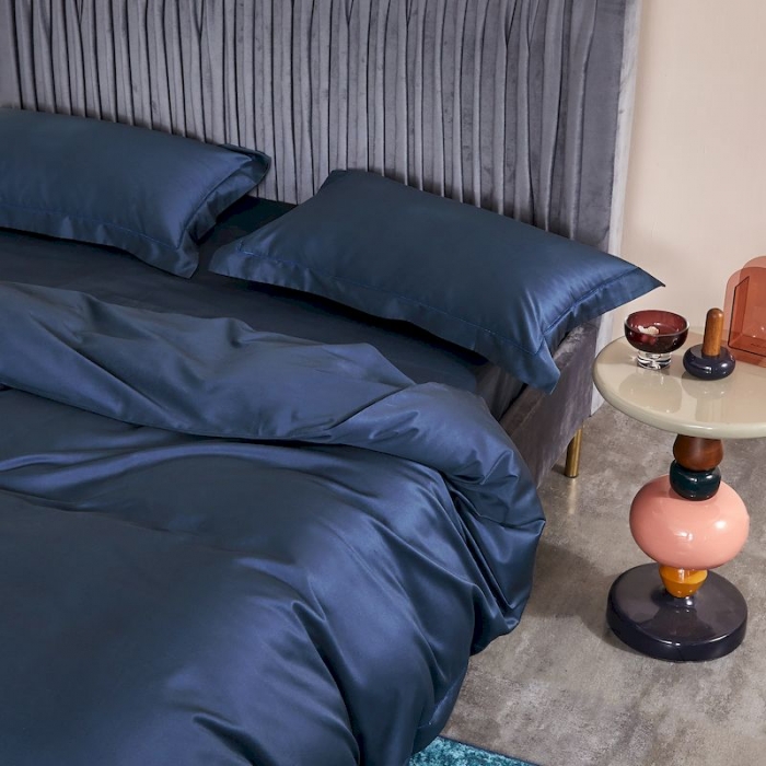 91家纺网 家纺一手货源 找家纺 涞澳 2019新款100支素色双股匹马棉四件套 帝王蓝