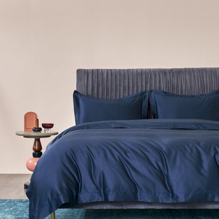 91家纺网 家纺一手货源 找家纺 涞澳 2019新款100支素色双股匹马棉四件套 帝王蓝