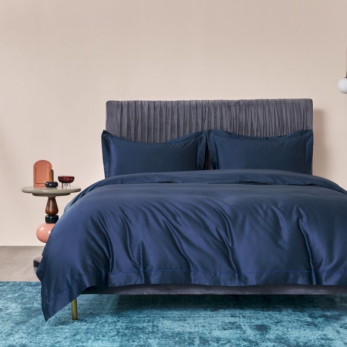 91家纺网 家纺一手货源 找家纺 涞澳 2019新款100支素色双股匹马棉四件套 帝王蓝