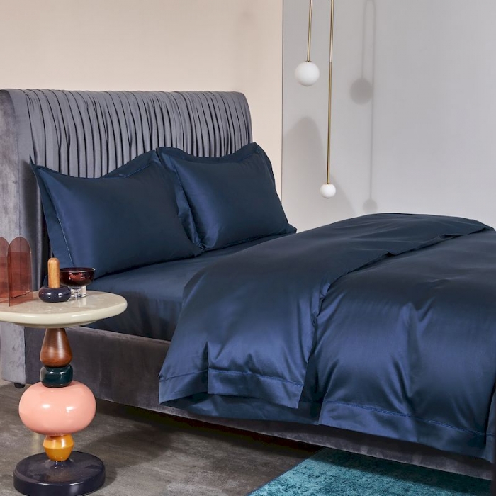 91家纺网 家纺一手货源 找家纺 涞澳 2019新款100支素色双股匹马棉四件套 帝王蓝