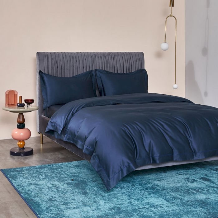 91家纺网 家纺一手货源 找家纺 涞澳 2019新款100支素色双股匹马棉四件套 帝王蓝