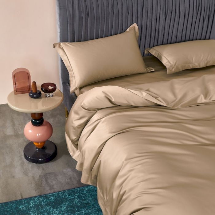 91家纺网 家纺一手货源 找家纺 涞澳 2019新款100支素色双股匹马棉四件套 琥珀色