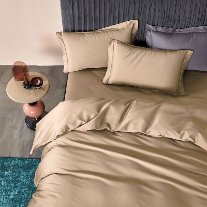 91家纺网 家纺一手货源 找家纺 涞澳 2019新款100支素色双股匹马棉四件套 琥珀色