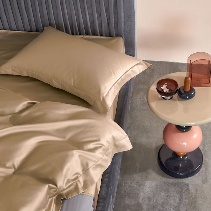 91家纺网 家纺一手货源 找家纺 涞澳 2019新款100支素色双股匹马棉四件套 琥珀色