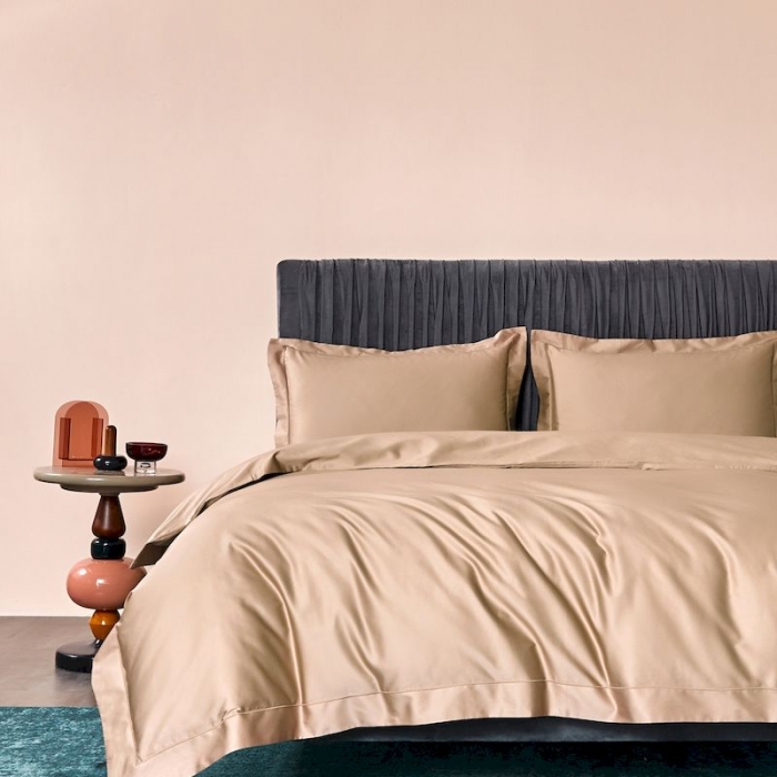 91家纺网 家纺一手货源 找家纺 涞澳 2019新款100支素色双股匹马棉四件套 琥珀色