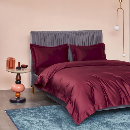 涞澳 2019新款100支素色双股匹马棉四件套 洋酒红