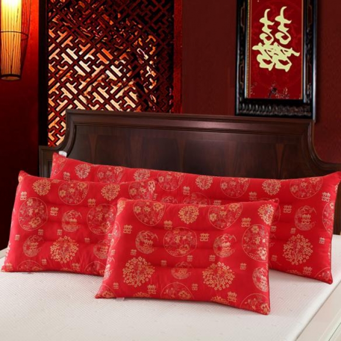 91家纺网 家纺一手货源 找家纺 锦绣万家 天长地久婚庆枕头双人枕芯情侣枕头大红