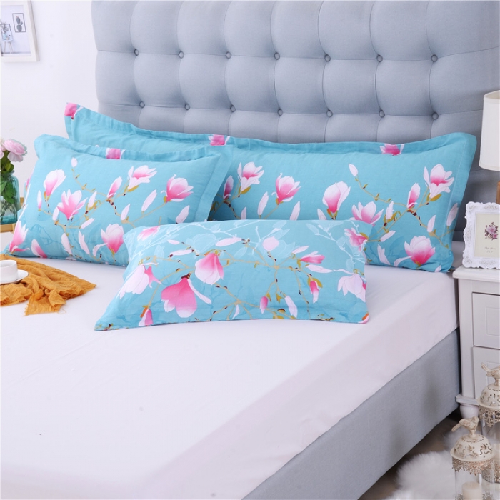 91家纺网 家纺一手货源 找家纺 双人枕套双人枕芯套纯棉枕套 花意满枝-蓝