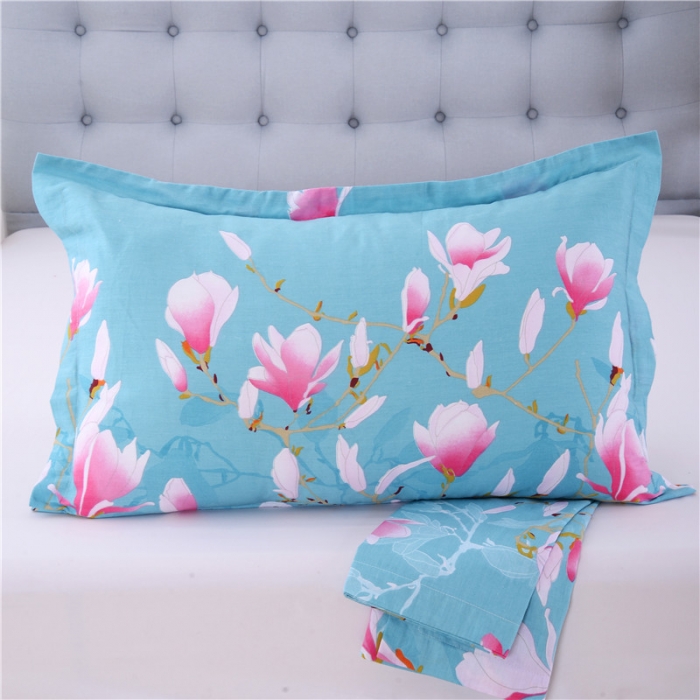 91家纺网 家纺一手货源 找家纺 双人枕套双人枕芯套纯棉枕套 花意满枝-蓝