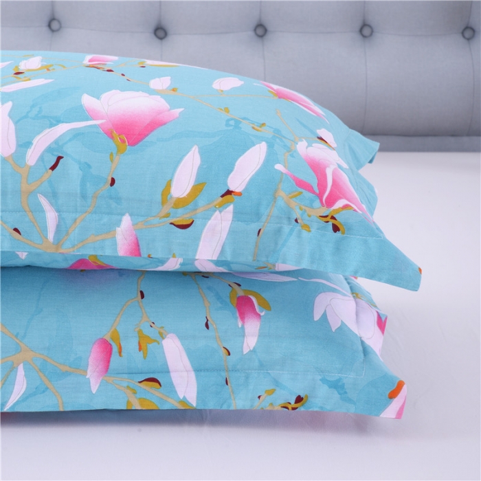 91家纺网 家纺一手货源 找家纺 双人枕套双人枕芯套纯棉枕套 花意满枝-蓝