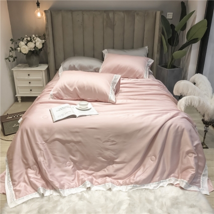 91家纺网 家纺一手货源 找家纺 桔子家纺 2019新款天丝夏被 玫瑰粉