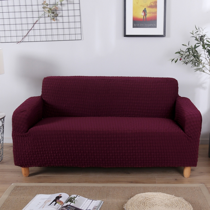 91家纺网 家纺一手货源 找家纺 兴妮雅家纺 2020新款提花牛奶丝双人沙发 酒红色