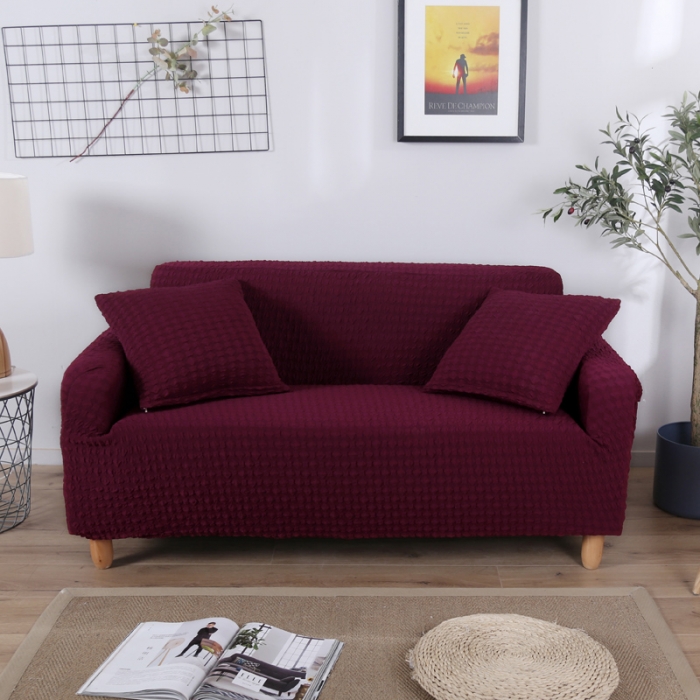 91家纺网 家纺一手货源 找家纺 兴妮雅家纺 2020新款提花牛奶丝双人沙发 酒红色