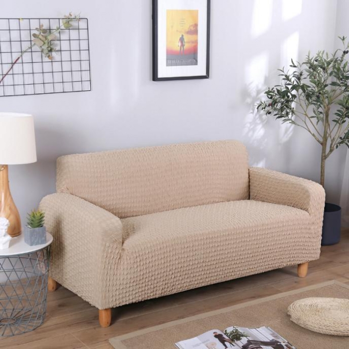 91家纺网 家纺一手货源 找家纺 兴妮雅 2020新款牛奶丝压花沙发套 米色