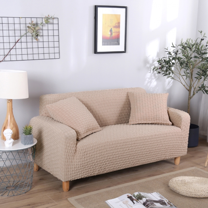 91家纺网 家纺一手货源 找家纺 兴妮雅 2020新款牛奶丝压花沙发套 米色