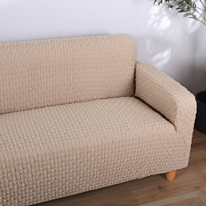 91家纺网 家纺一手货源 找家纺 兴妮雅 2020新款牛奶丝压花沙发套 米色